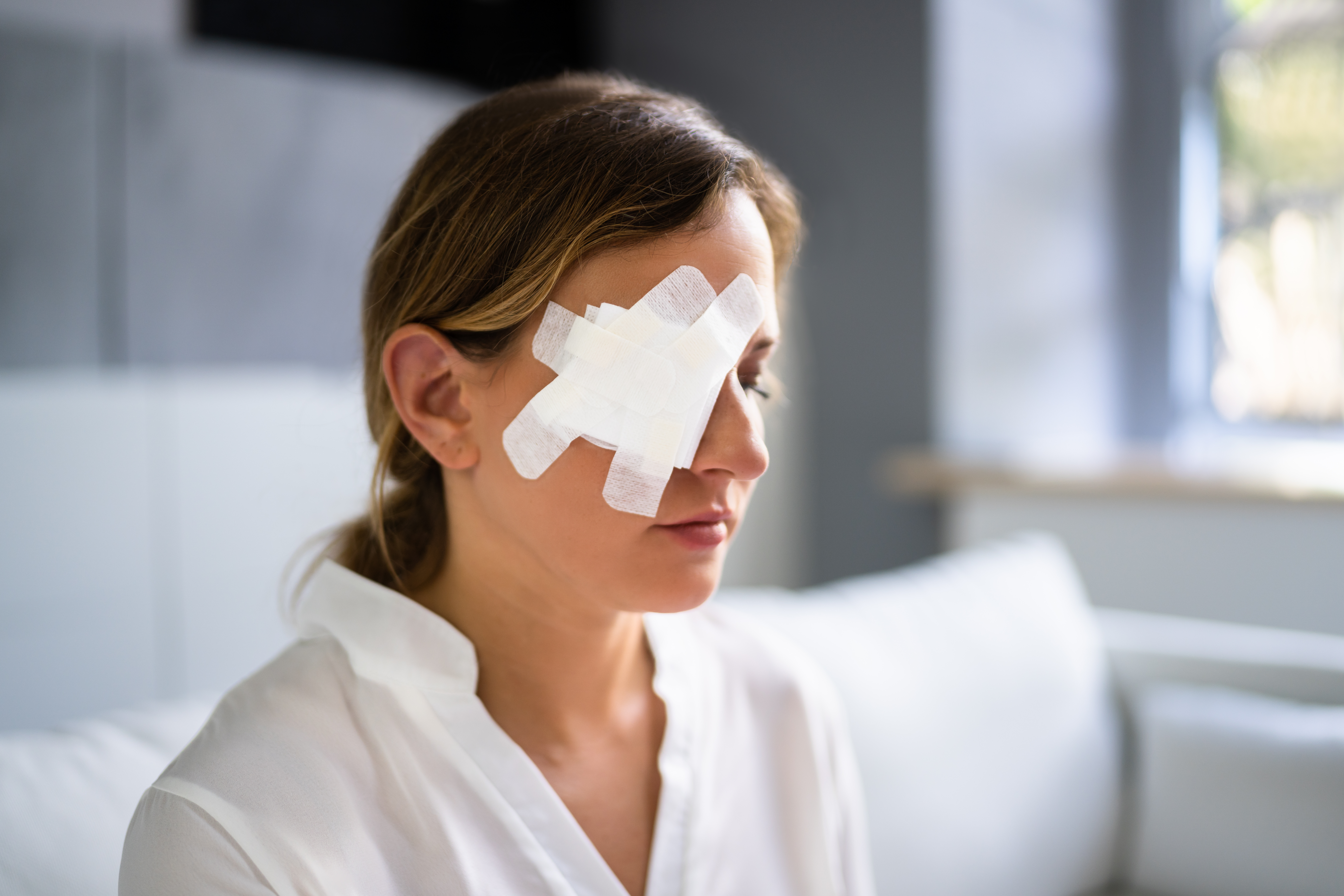 Eye First Aid Care. Medicine Plaster. Pain And Injury