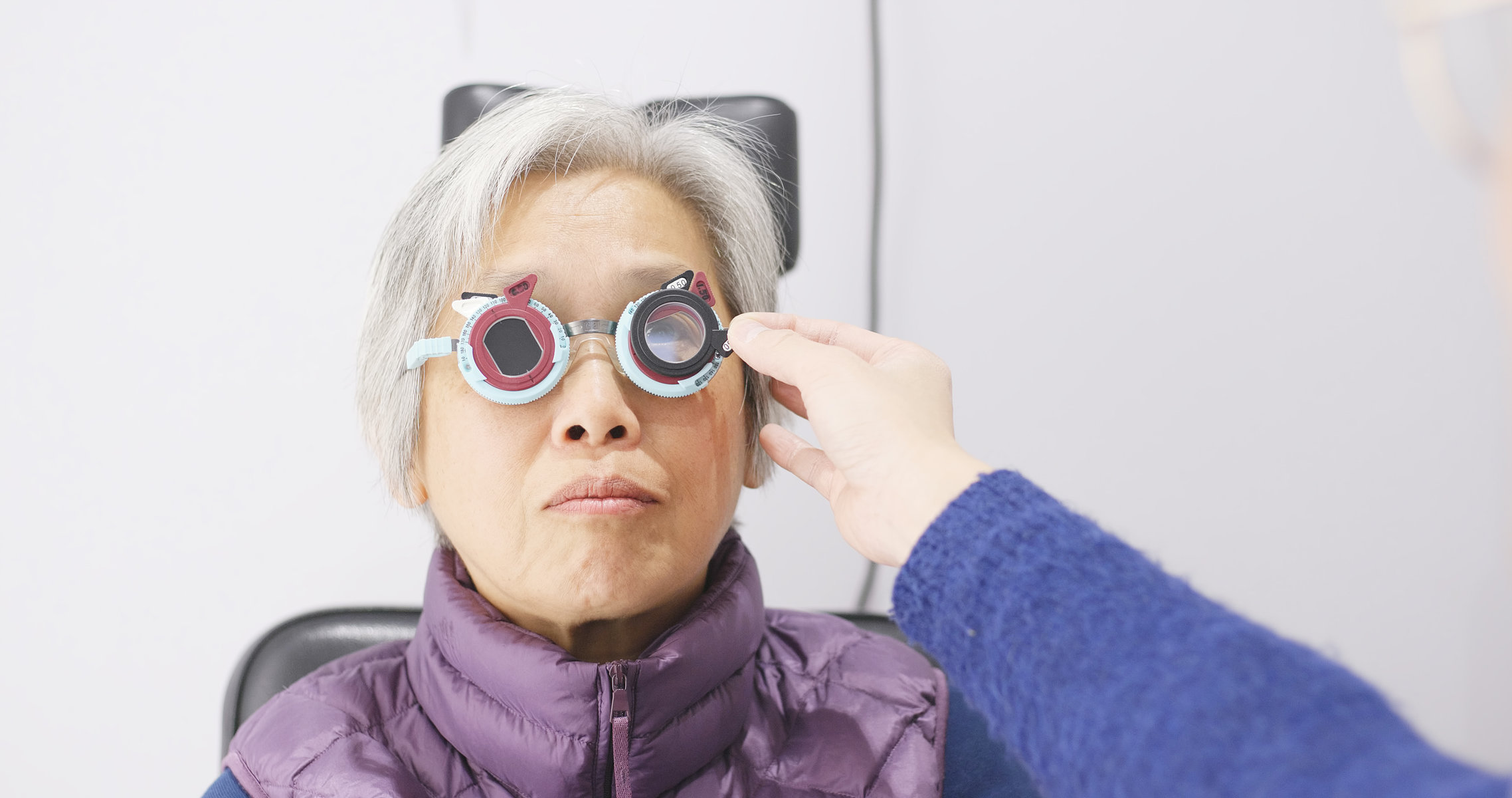 Old woman check on eye